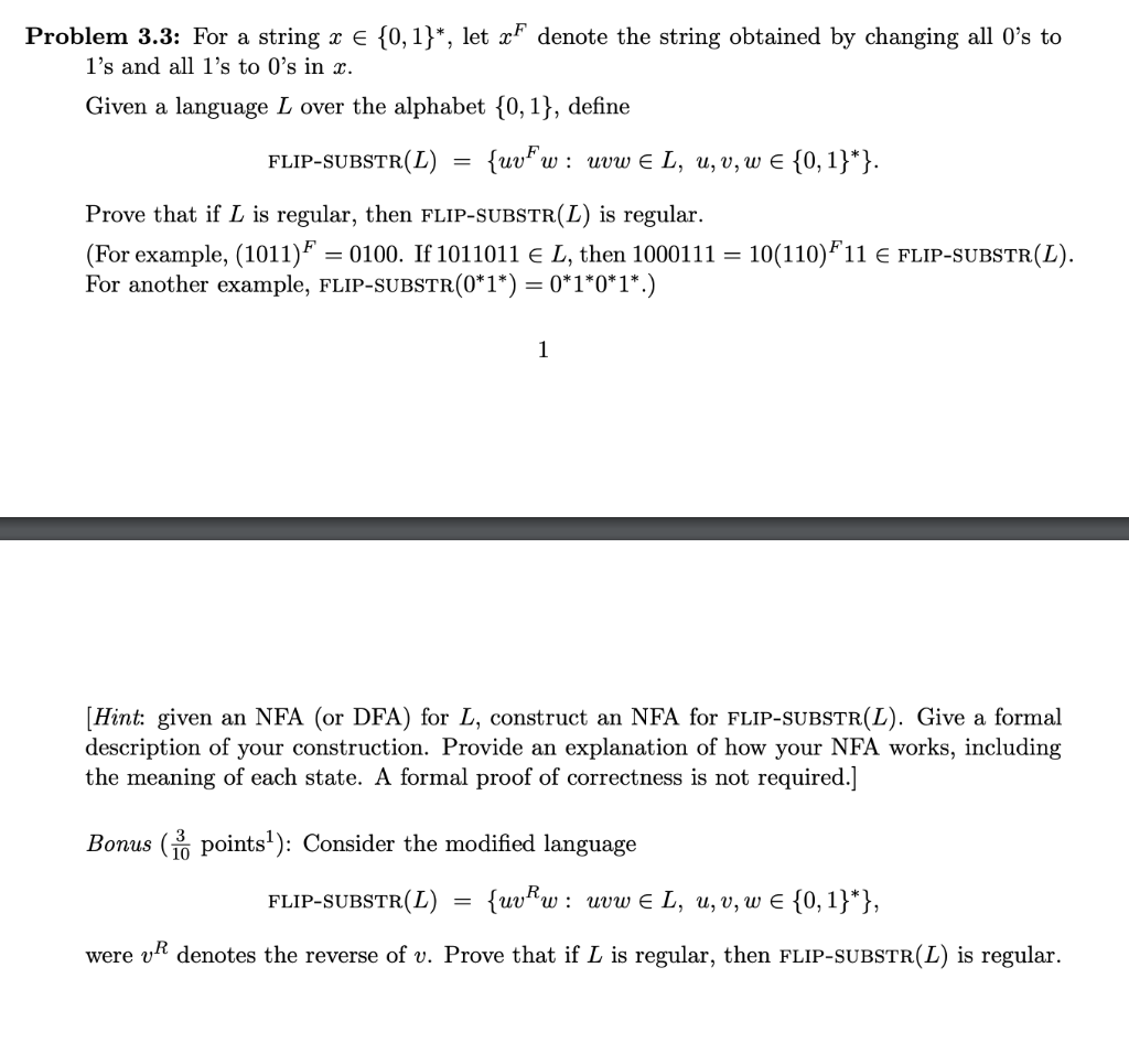 Problem 3.3: For a string x {0,1}*, let af denote the