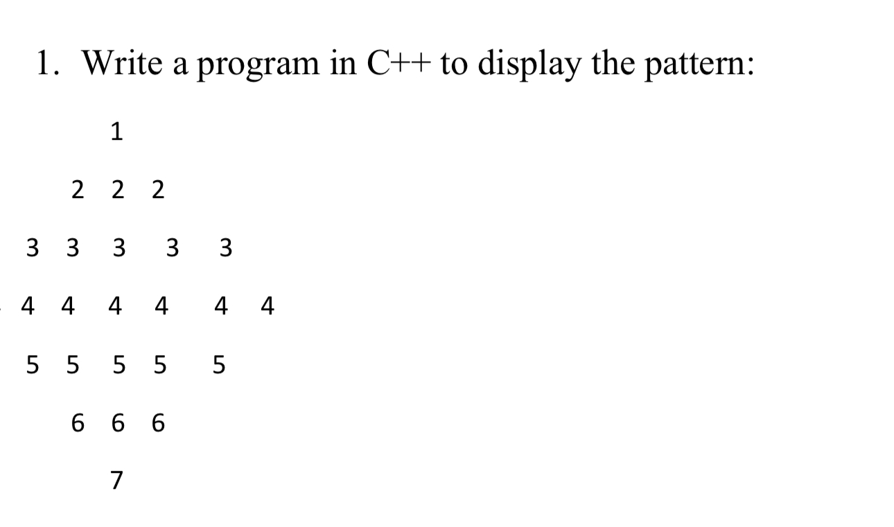  Write a program in C++ to display the pattern: ,1, ,2,2,2,