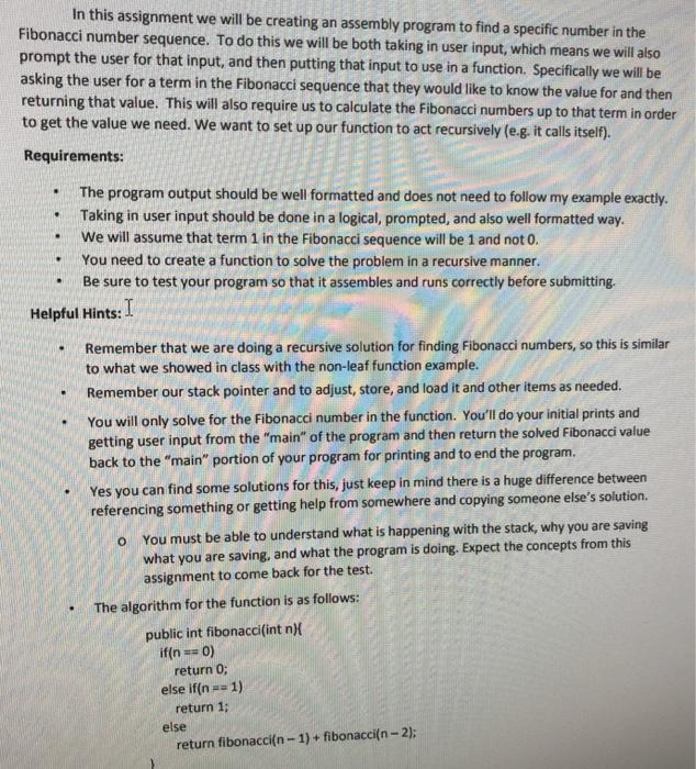  In MIPS In this assignment we will be creating an assembly