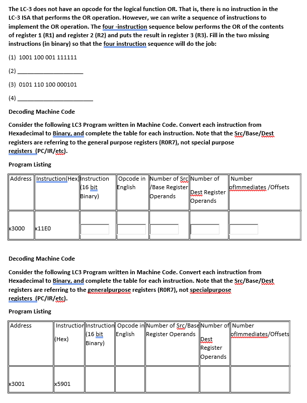  The LC-3 does not have an opcode for the logical function
