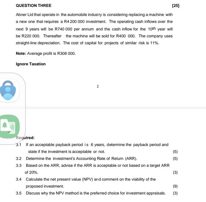  please help with this one too QUESTION THREE [25] Abner Ltd