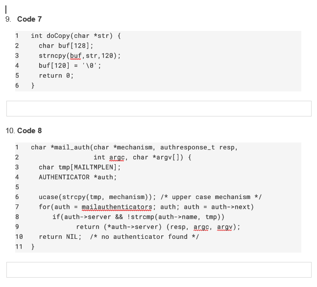2: Recognize Control Hijacking Vulnerabilities (8 points) In each of the eight