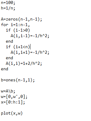 Here is the example for - d2u/dx2 + u=1 x bigger or