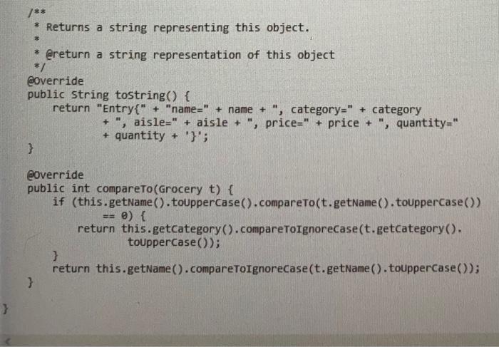 item in the entry*/public Grocery(String name, String category) {this.name = name;this.category =