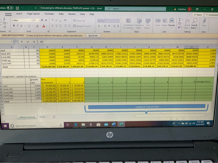 complete the green part.. the yellow part if an example...pls show work
