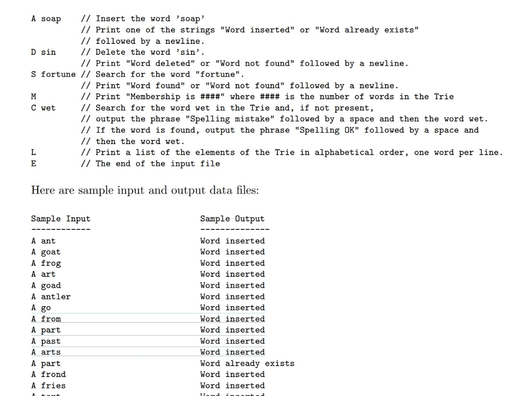 structure and a program to test it The trie efficiently stores words,