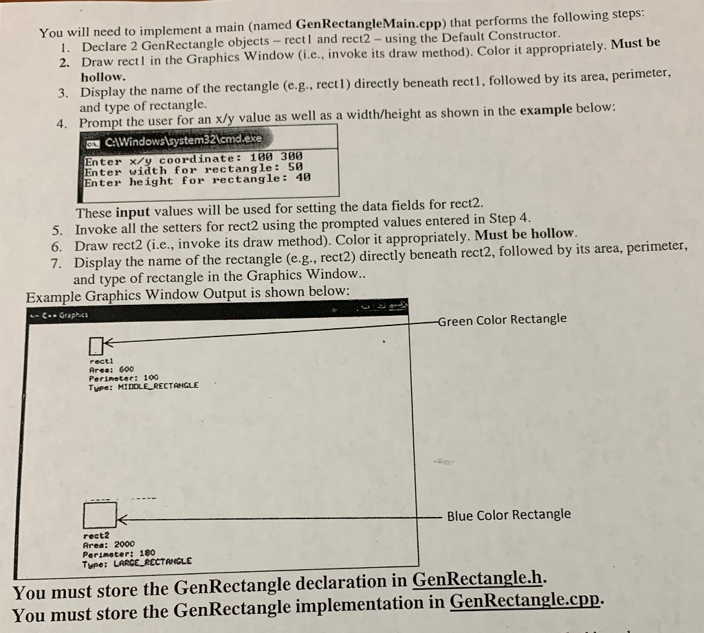 Microsoft Visual Studio. 1. (100 Points) Implement a Gen Rectangle class (i.e.,