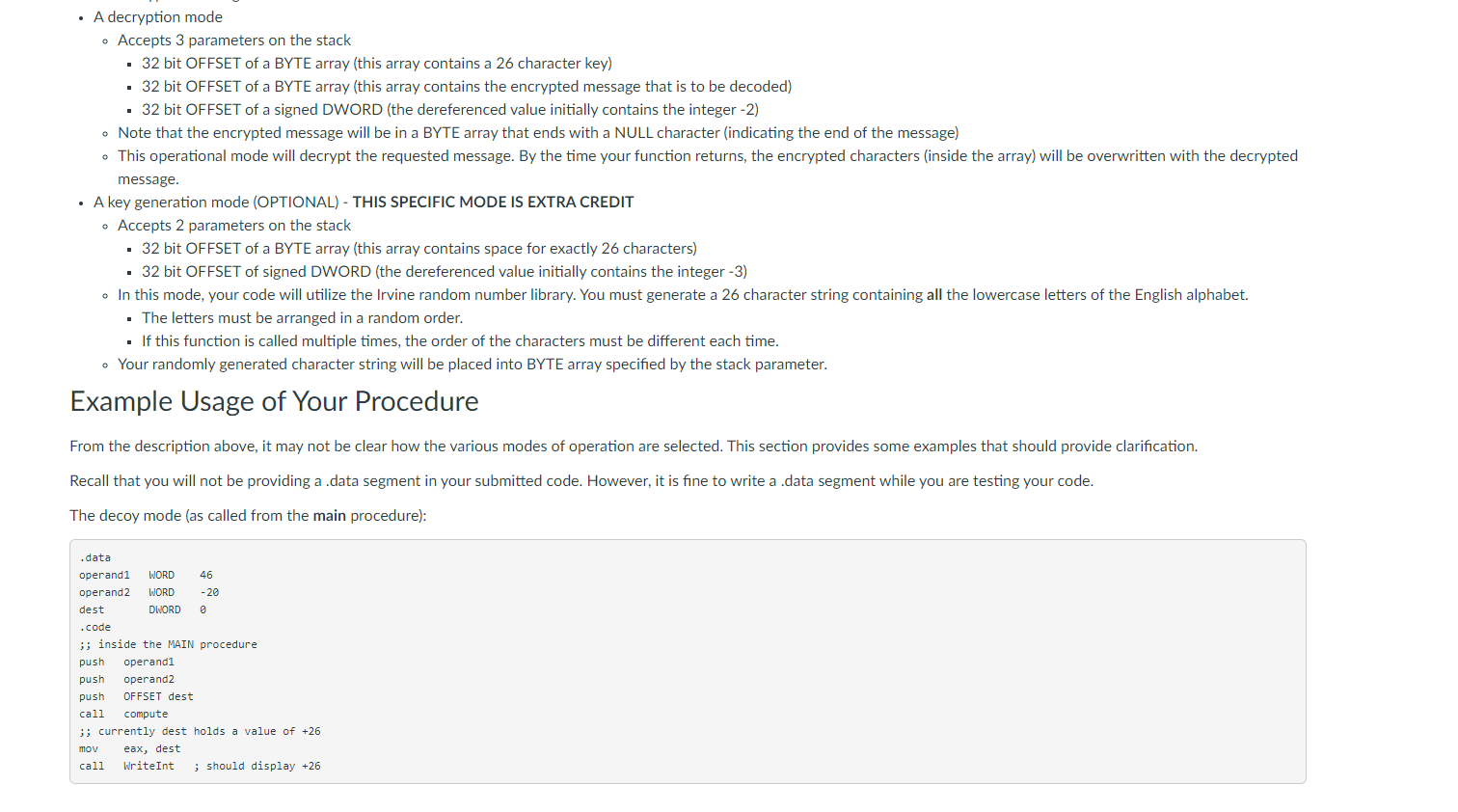 3. Passing parameters on the stack 4. Extensive interaction with arrays Description
