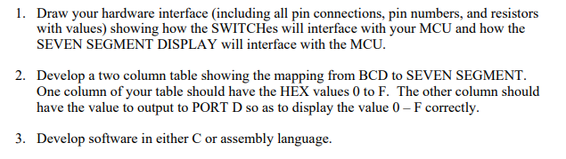 part 2 and 3. Code for a seven segment display either in