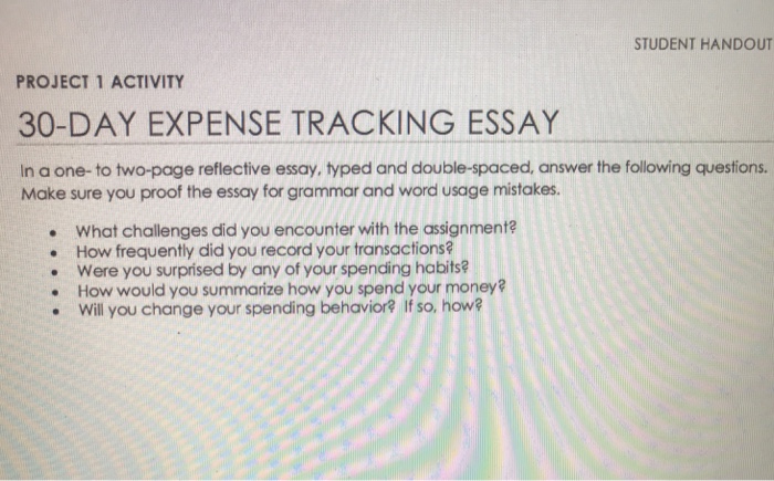 track your daily expenses. In this assignment, you will: Identify expenses incurred