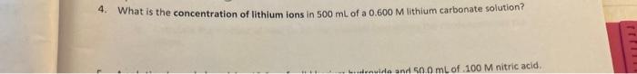 please show step by step 4. What is the concentration of lithium