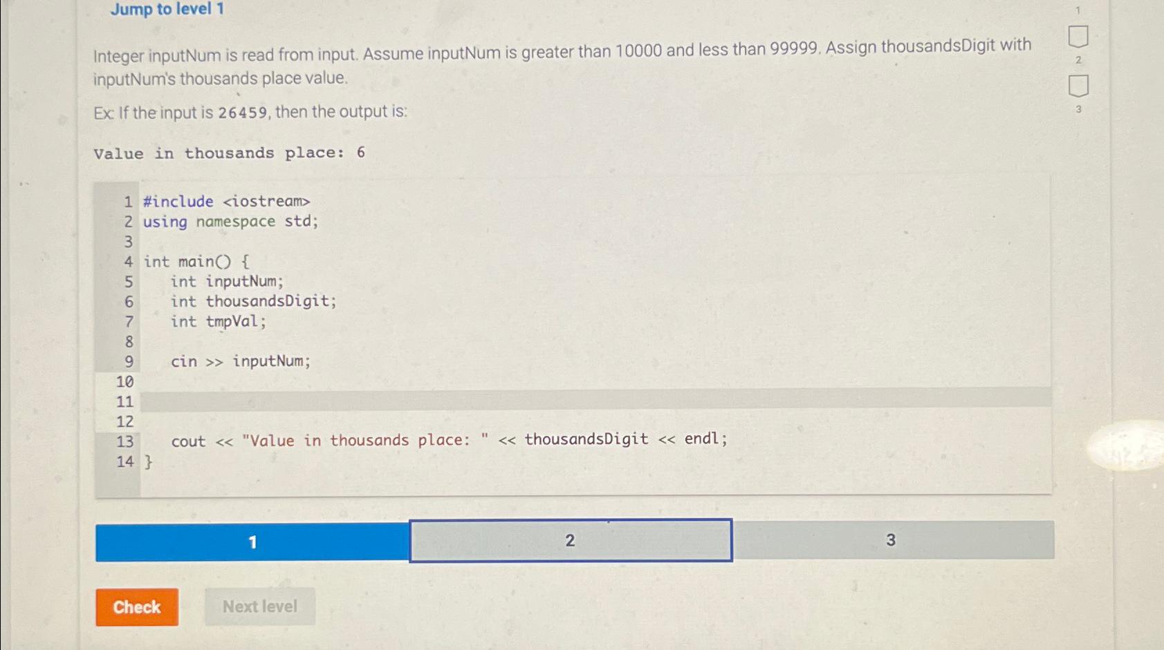  Jump to level 1 Integer inputNum is read from input. Assume