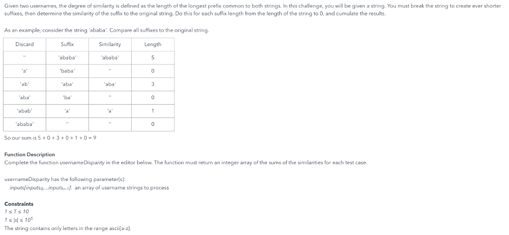 In JavaScript need solution Given two usernames, the degree of similarity is