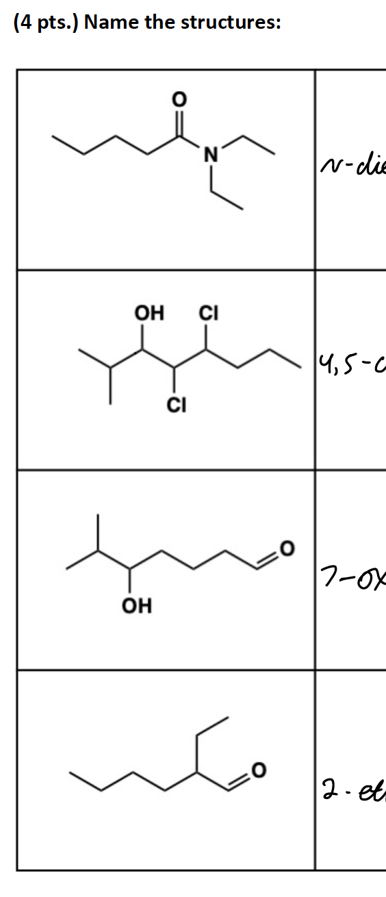 (4 pts.) Name the structures