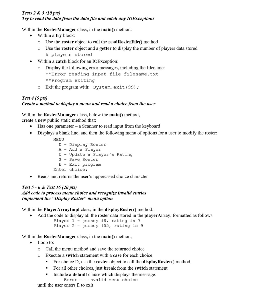 class Player { private int jerseyNum; private int rating; /** * default