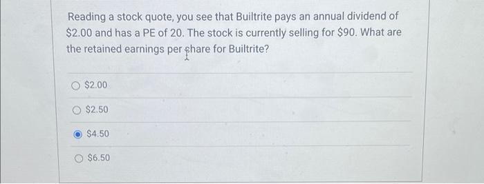 please help quickly! will upvote Reading a stock quote, you see that