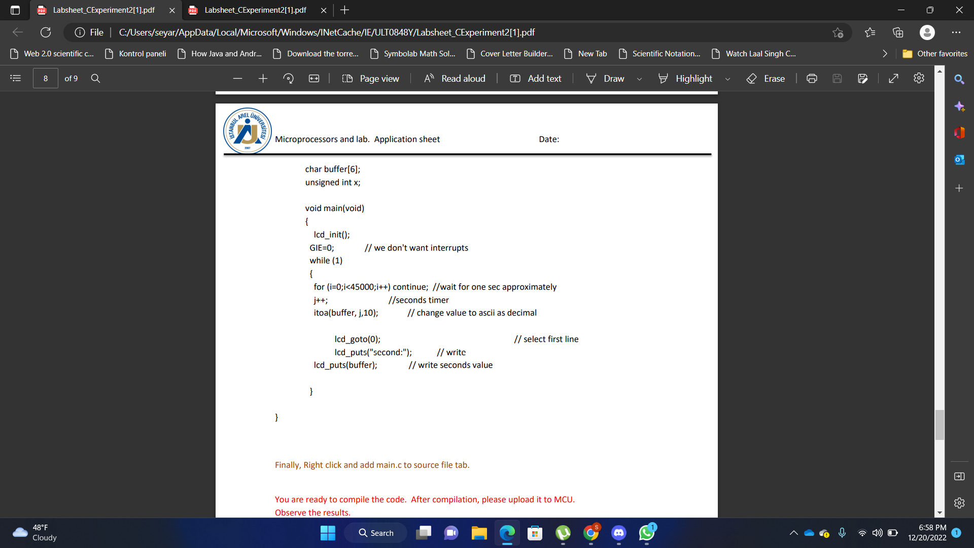 by step Nrite the code as below to main.c. \#include > \#include