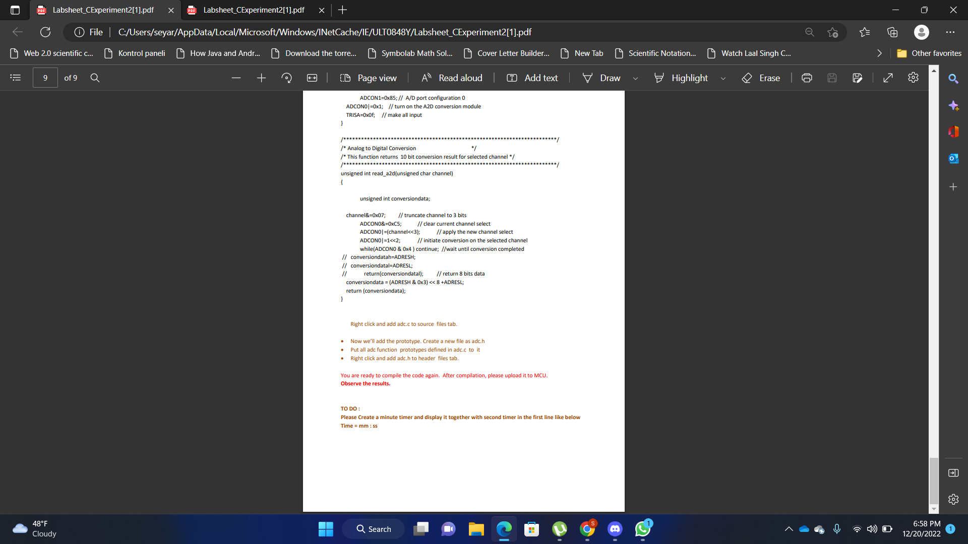 (integer to ascii function) _CONFIG(0x3ff9) unsigned int i,j=0 Microprocessors and lab. Application
