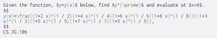  Given the function, $y=y(x)$ below, find $y^{\prime} $ and evaluate at