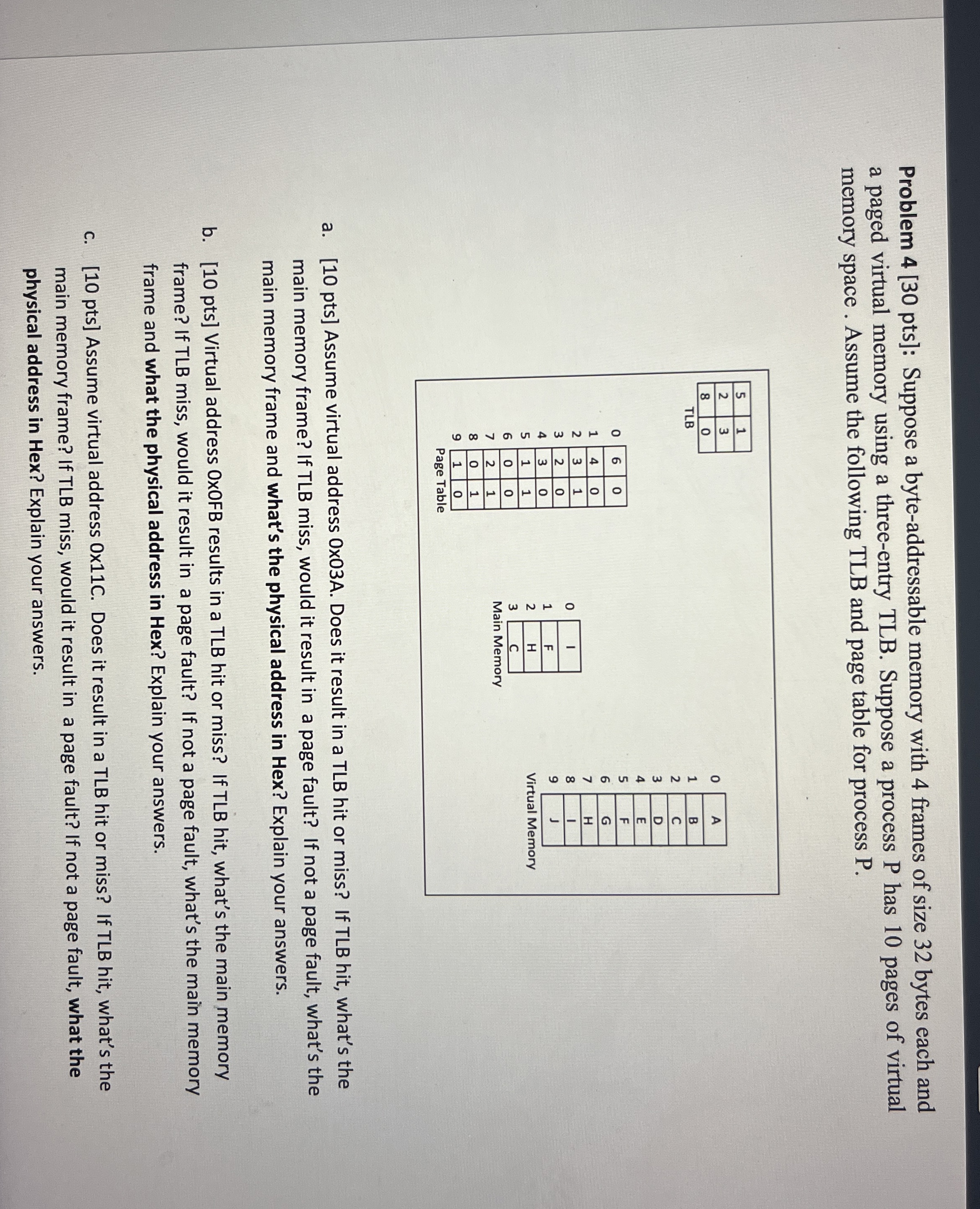  Problem 4[30 pts]: Suppose a byte-addressable memory with 4 frames of