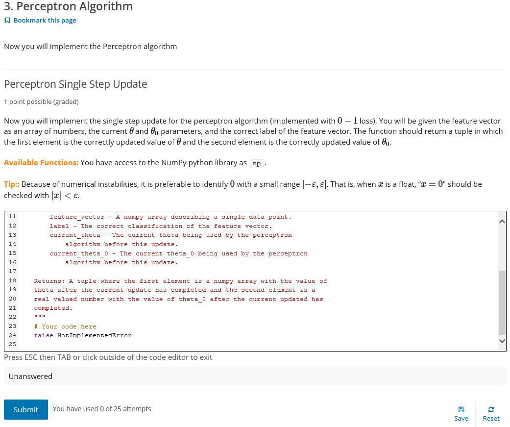  3. Perceptron Algorithm Bookmark this page Now you will implement the