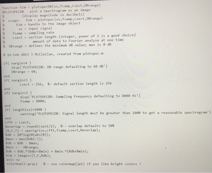 spectrogram. Use the code outline provided. Section 2.2 is also provided for