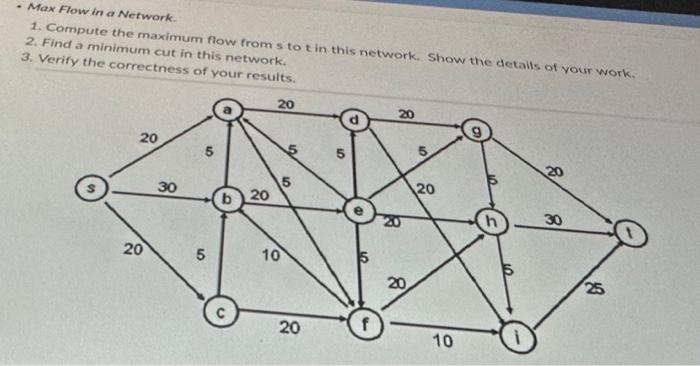  Max Flow in a Network. 1. Compute the maximum flow from