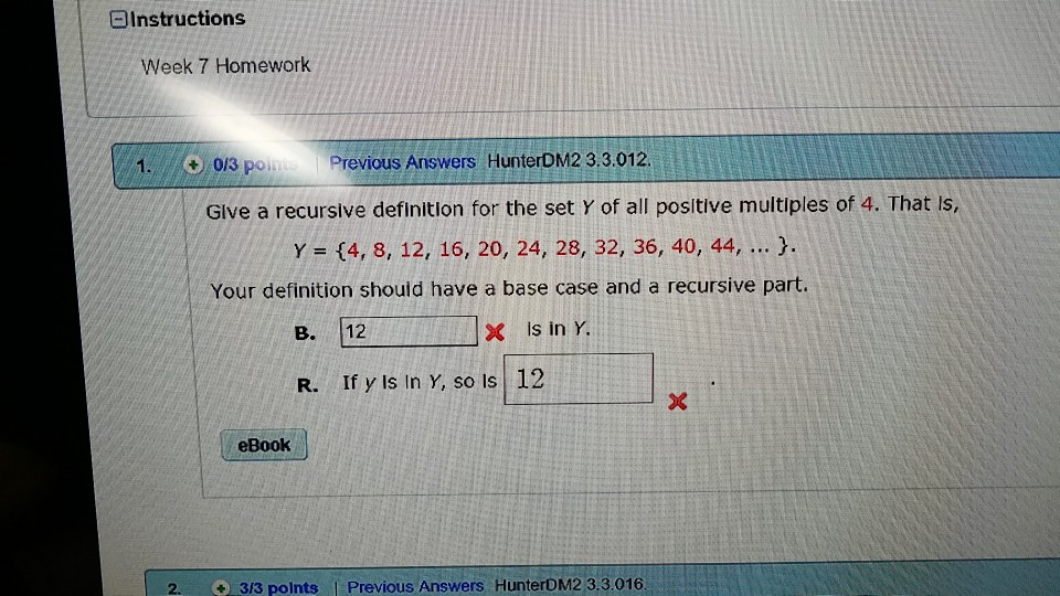 correct this please. EInstructions Week 7 Homework 10/3 poin Previous Answers