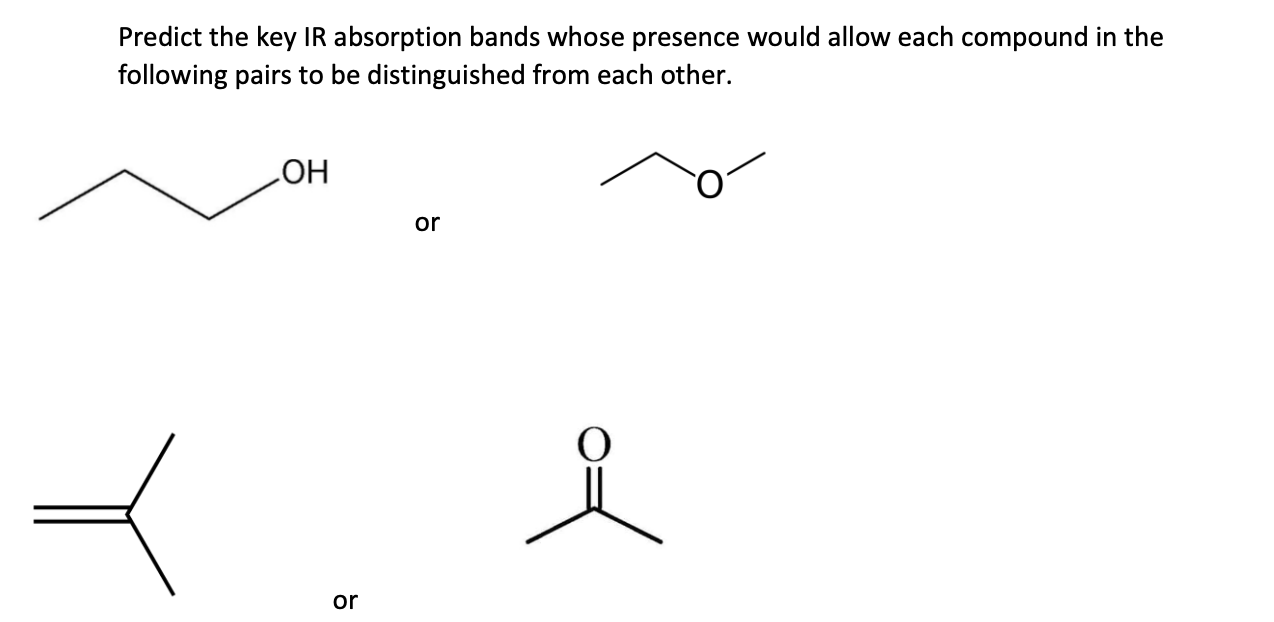  Predict the key IR absorption bands whose presence would allow each