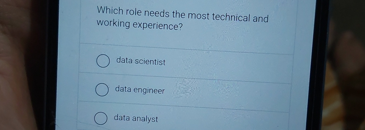  Which role needs the most technical and working experience? data scientist