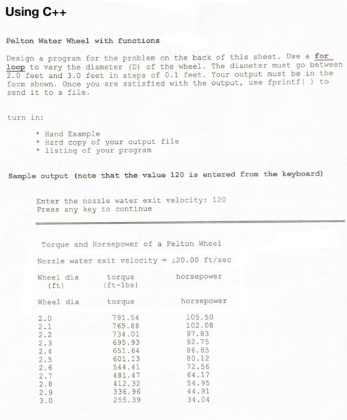  please explain your program, thank you. Using C++ Pelton Water Wheel