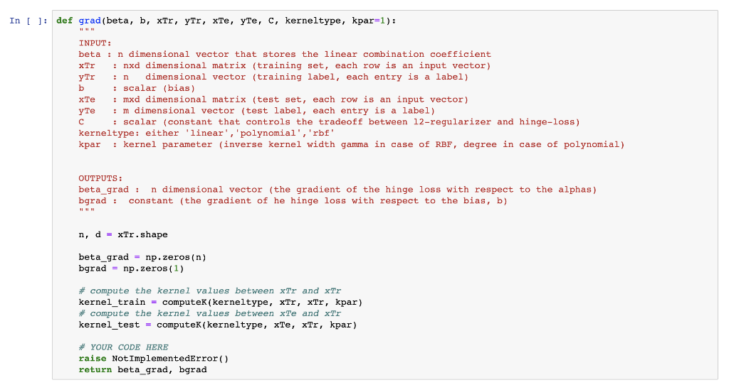 xTr, yTr, xTe, yTe, C, kerneltype, kpar=1): """ INPUT: beta : n