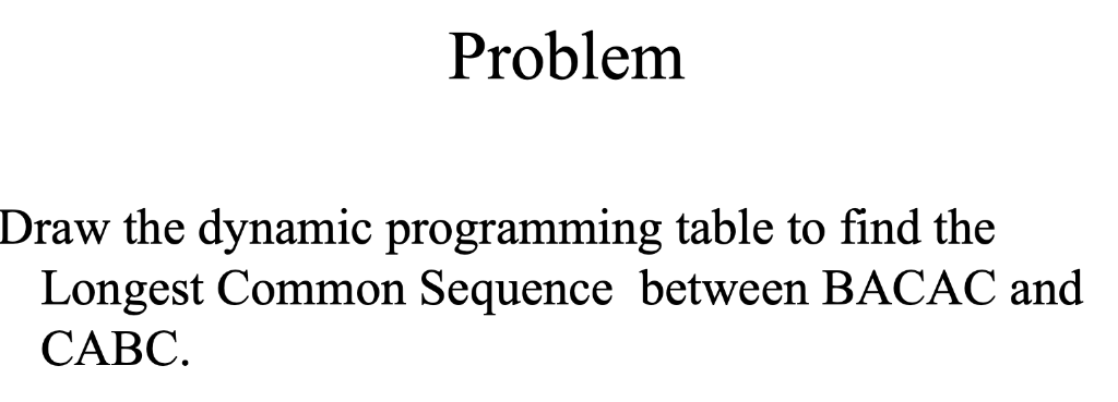 Design and analysis of algorithms Problem Draw the dynamic programming table to