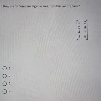  How many non-zero eigenvalues does this matrix have? [12234739] 1 2
