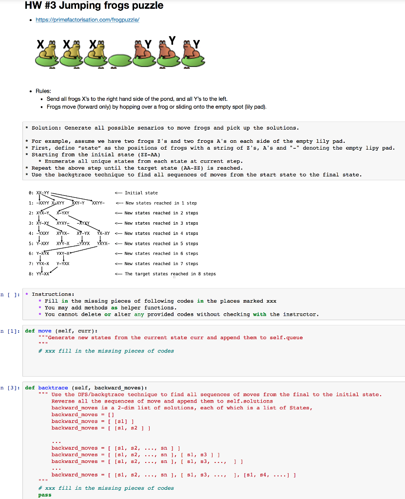 Python: HW #3 Jumping frogs puzzle https://primefactorisation.com/frogpuzzle/ X 8 X 9 X