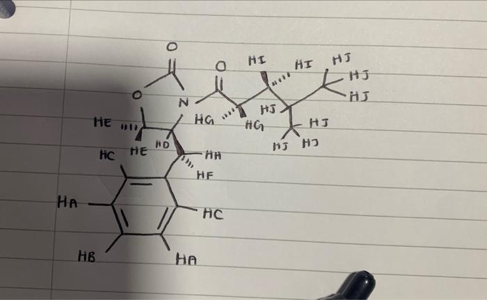 for the following molecule A-K write down the splitting for each one.