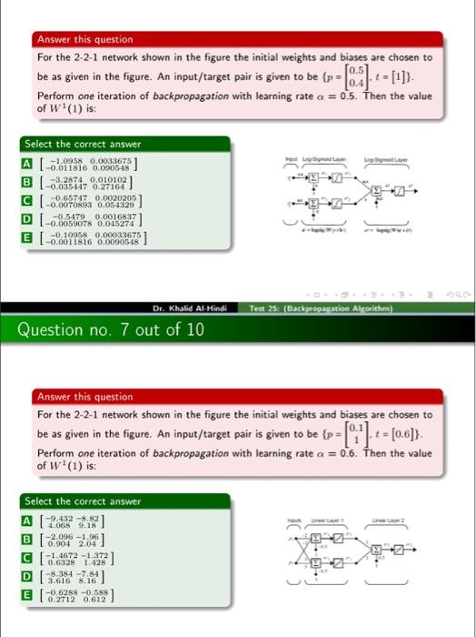  Answer this question For the 2-2-1 network shown in the figure