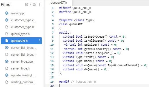 queue_type.h (just edit the //implimentations) template class queueType : public queueADT {