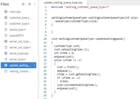 const { return count; } int getMaxCapacity() const { return maxQueueSize; }