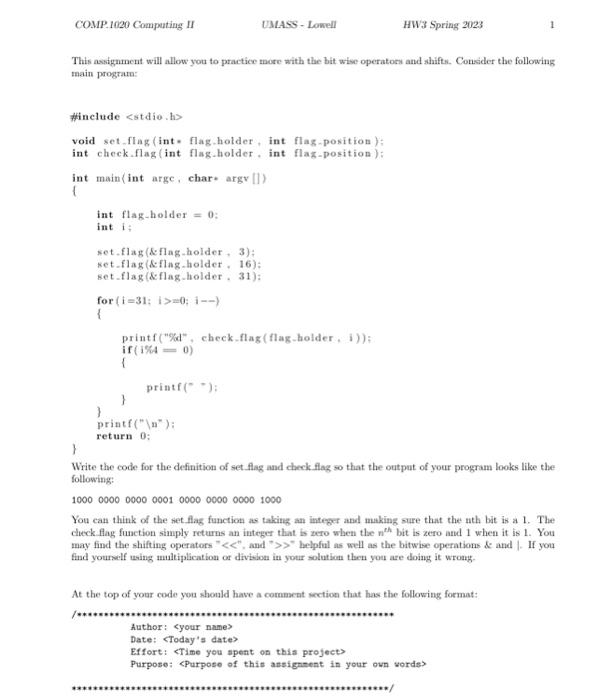 can you please help? C language COMP. 1020 Computing II UMASS -
