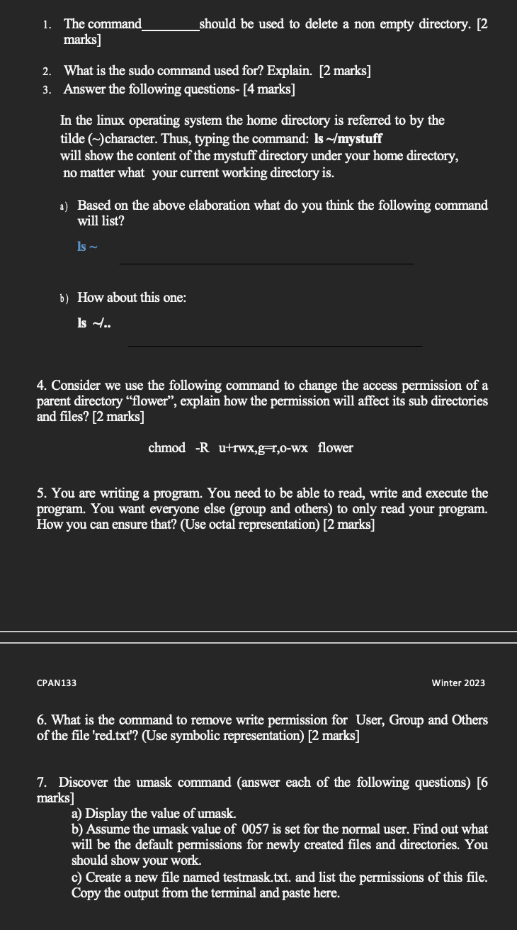  1. The command should be used to delete a non empty