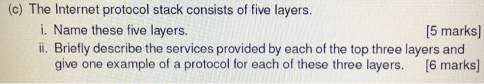  (c) The Internet protocol stack consists of five layers. i. Name