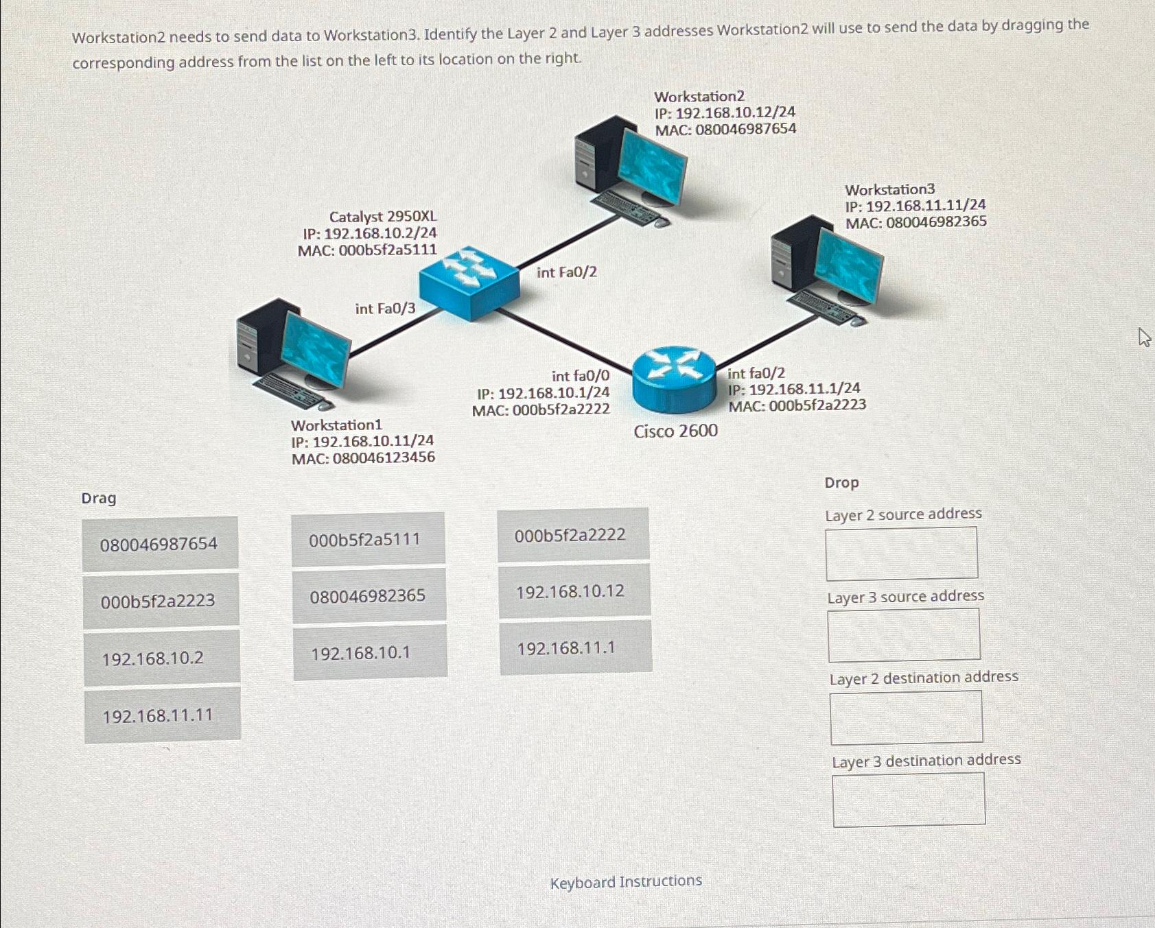  Workstation 2 needs to send data to Workstation3. Identify the Layer