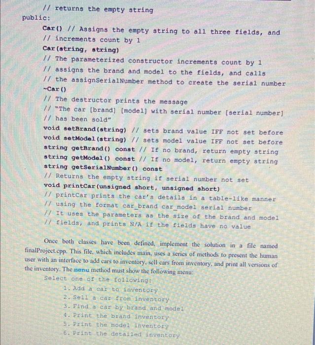 the Dealer object. The fields and methods required for each class are: