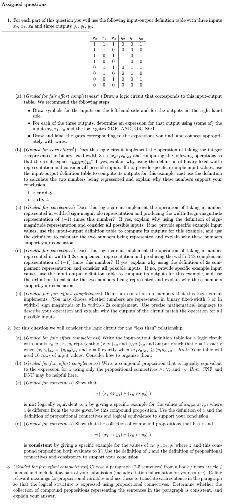 Please answer Question 3 Assigned questions 1. For each part of