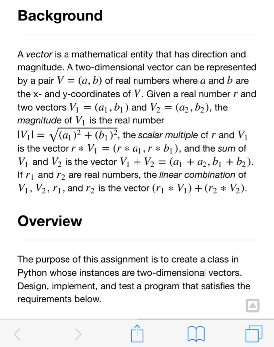  Make a program in python Background A vector is a mathematical