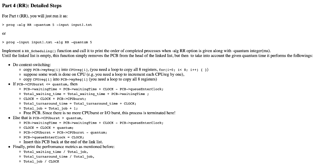 for FIFO CPU scheduling and perform the very basic steps in context-switching.