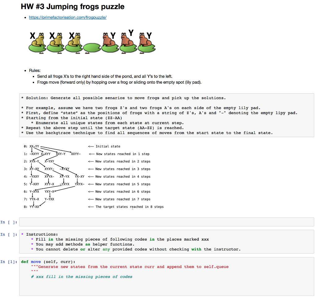 Python: HW #3 Jumping frogs puzzle https://primefactorisation.com/frogpuzzle/ X X X Rules: Send