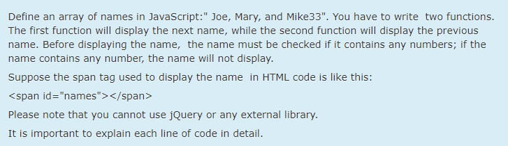  Define an array of names in JavaScript:" Joe, Mary, and Mike33".
