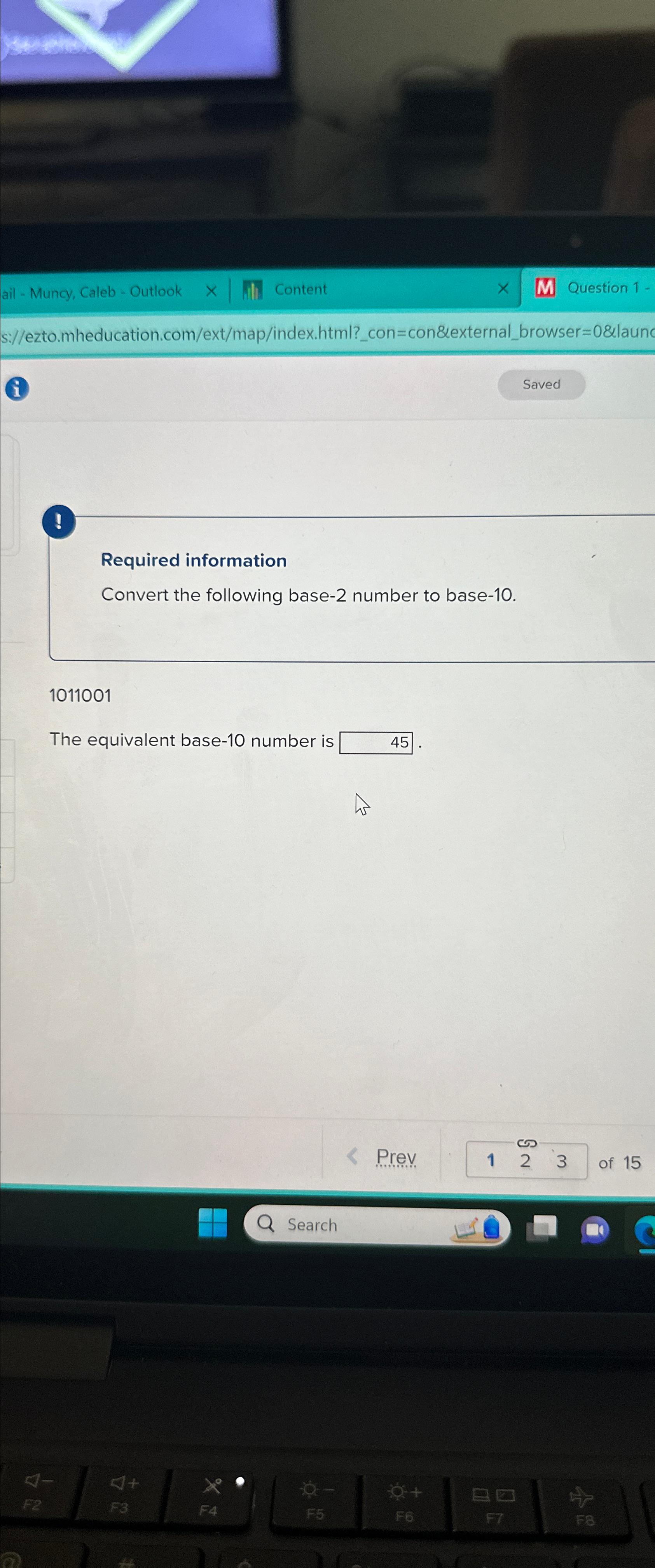  ! Required information Convert the following base-2 number to base-10. 1011001